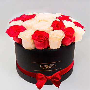 Black Box of Red and White Roses