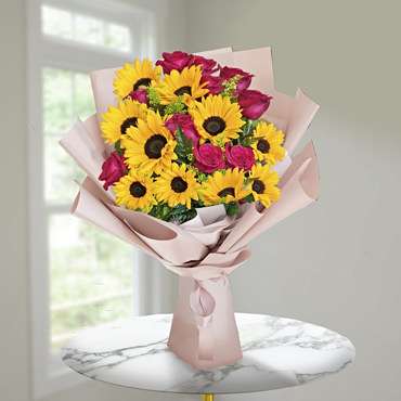 Classic Sunflowers and Roses Bouquet